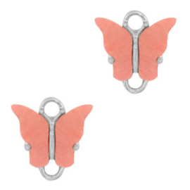 2 x Resin hangers tussenstuk vlinder Silver-coral red