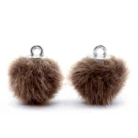 2 x Pompom bedels faux fur 12mm Classic brown