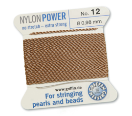Nylon Power no stretch - extra strong 2 meter met naald  No: 12 Ø 0,98mm beige 