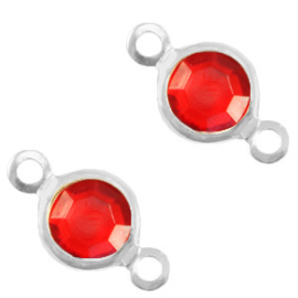 2 x Bedels DQ metaal tussenstuk crystal glas rond 6mm Silver-Salsa red crystal (Nikkelvrij)