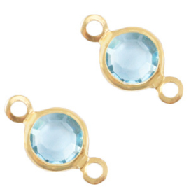 2 x Bedels DQ metaal tussenstuk crystal glas rond 6mm Gold-Ether aqua blue crystal (Nikkelvrij)