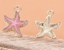 2 x Metalen bedels zeester light gold hot pink ca. 18 x14,5 x 3mm oogje 1,4mm  (Nikkelvrij)