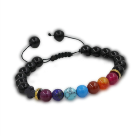 Armband verstelbaar met gemixte Chakra edelsteen kralen 8mm