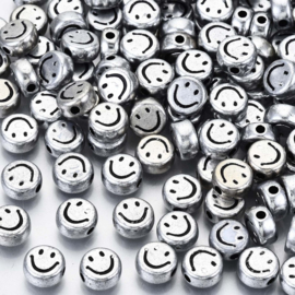 20 x Smiley kralen van acryl 7 x 3,5mm gat: 1,5mm antiek zilver