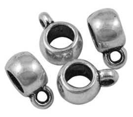 2 x antiek zilveren metalen bails hanger 11,5 x 8 x 5,5mm  Ø 4,8mm,  oogje: 2mm
