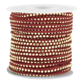 1 meter Imitatie leer 3mm met goud aluminium studs Gold-port red