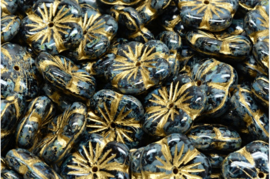 2 x Tsjechische Glaskralen Apple Flower Pressed Beads 14x14mm zwart