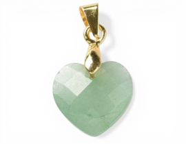 1 x Edelsteen bedel hart Groene Aventurijn 12 x 11 x 5 mm – oogje 4,5 x 3,5 mm – goudkleur