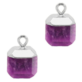 1 x Natuursteen hangers square Purple-silver Kristal