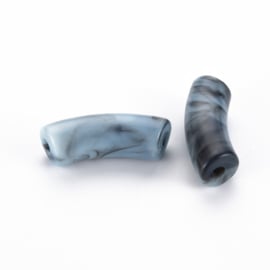 5 x Acryl kralen tube licht staal blauw marmer ca. 34 x 11mm (gat Ø 3,5mm)