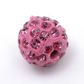 2 x Shamballa Resin strass ballen 10 mm gat: 2mm donker roze