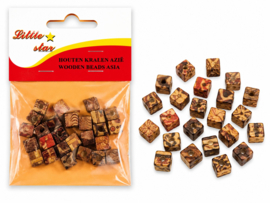 25 x Afrikaanse houten kralen  kubus 8 x 8 mm – gat ca. 3 mm – mix