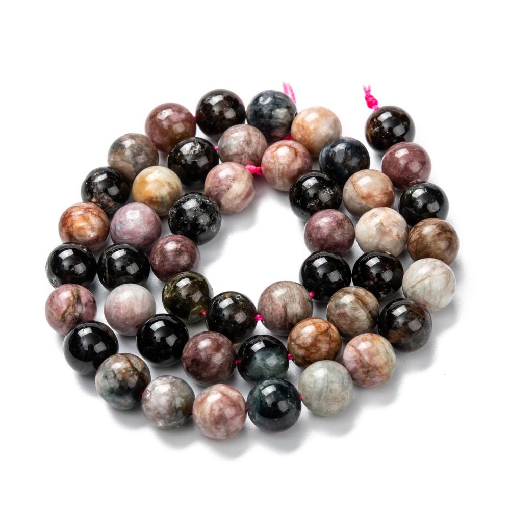 10 x Edelsteen kralen Toermalijn rond 8 mm – gat 1 mm – mix kleuren