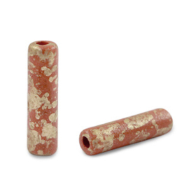 5x DQ Grieks keramiek kralen gold spot tube Brick red ca. 20x5mm (Ø1.9mm)