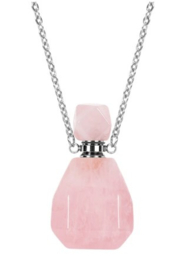 Gedenk hanger mini urn van edelsteen Rose Quartz (ook de dop) met RVS ketting