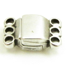 DQ Metaal magneetslot met 3 ogen 14 x 9mm Antiek zilver kleur oogjes 1,8mm (Nikkelvrij)