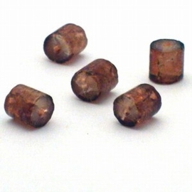 30 x crackle glas kralen cilinder vorm 7 x 8mm gat: 1,5mm cola bruin