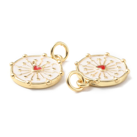 1 x Bedel rond hart maan sterren wit, 18K goldplated afm. 15 x 12,5 x 2mm oogje 3mm