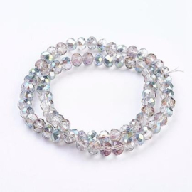 1 x Streng met ca. 68–70 glaskralen facet rondelle briolette kristal – 8 x 6,5 mm – gat 1 mm – Colorful AB Plated