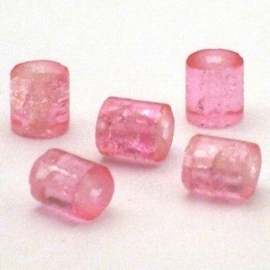 30 x crackle glas kralen cilinder vorm 7 x 8mm gat: 1,5mm roze