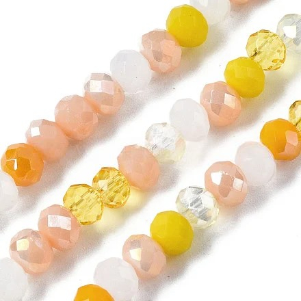 1 x Streng Glaskralen Facet Rondelle Briolette 4,5 x 3,5 mm – Orange AB Plated – ca. 140-143 stuks