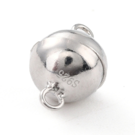 1 x 925 Sterling zilveren magneetsluiting rond 14 x 9 x 9 x 9 mm – gat 1,5 mm – platinumkleur – gerhodineerd