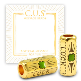 1 x C.U.S® Sieraden message beads "luck" & clover Goud (nikkelvrij)