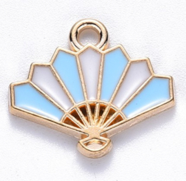 4 x  Bedel Enamel Waaier  15 x 1,7 x 1,5mm oogje: 1,6mm Light gold Light sky blue