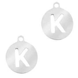 Roestvrij stalen (RVS) Stainless steel bedel rond 10mm initial coin K