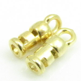 1 x DQ metaal crimp eindkap goud kleur ca. 10 x 3,5mm Ø2mm, oogje 1,5mm (Nikkelvrij)