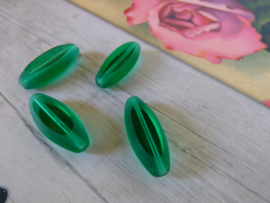 ​5 x Luxe geslepen groene glaskralen langwerpig 27,5 x 11,5 x 7,5 mm – oogje 1,5 mm
