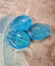 4x glaskraal ( vis ) blauw 23 mm x 18 mm