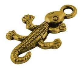 6 x Tibetaans zilveren bedeltje van een Gecko  hagedis 26 x 15 x 2mm gat: 3mm goudkleur