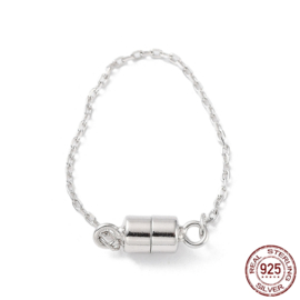1 x 925 Sterling zilveren magneetsluiting met veiligheidskettinkje 65-72 mm – sluiting 13 x 4 mm – platinumkleur – gerhodineerd