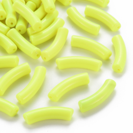 10 x Acryl kralen tube opaque Green Yellow ca. 32x8mm (gat Ø1.8mm)