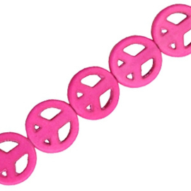 5x Keramiek turquoise kralen peace teken 12mm Fuchsia