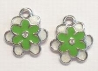 5 x Per stuk Metalen bedel bloem met groen/wit epoxy en strass steen 18 mm