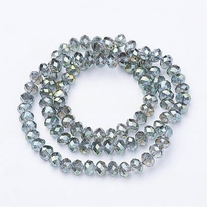 1 x Streng glaskralen Facet Rondelle Briolette 6x4 mm – gat 1 mm –  Gray AB Plated – ca. 100 stuks