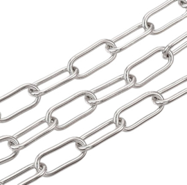 50 cm metalen Paperclip ketting ovaal gesoldeerd platinum 16 x 7 x 1,6mm