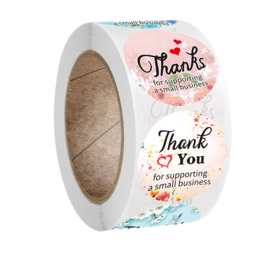 1 rol 500 stickers Wensetiket zegel rond 25mm Thank You mix
