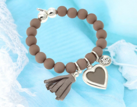 Biba armbandje kleur oudroze met zilverkleurige metalen onderdelen en Swarovski steentje