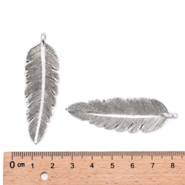 2 x metalen antiek zilveren hanger van een veer 56 x 18 x 4mm Gat: 1mm (Nikkelvrij)
