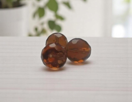 10 x Glaskraal Facet – Donkerbruin – 12 mm