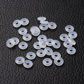 10 x Rubber stopper kralen 6 x 2 mm – gat 2 mm – transparant