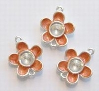 2 x  Zilverkleurig metalen tussenzetsel bloem oranje 19 mm