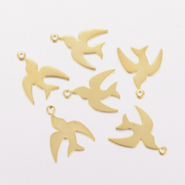 2 x RVS 304 bedel van een vogel Zwaluw Goud kleur, 14 x 11 x 0,4mm oogje 1mm
