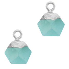 1 x Natuursteen hangers hexagon Turquoise blue-silver Jade