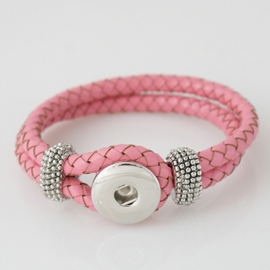 Armband gevlochten leer roze