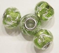Per stuk Glaskraal European-style Groen zilverfolie 14 mm