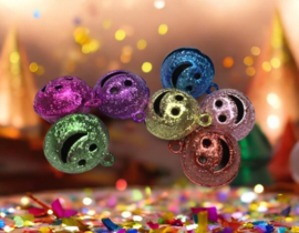 10 x Assortiment stardust belletjes smiley lachend gezichtje 14 mm mix